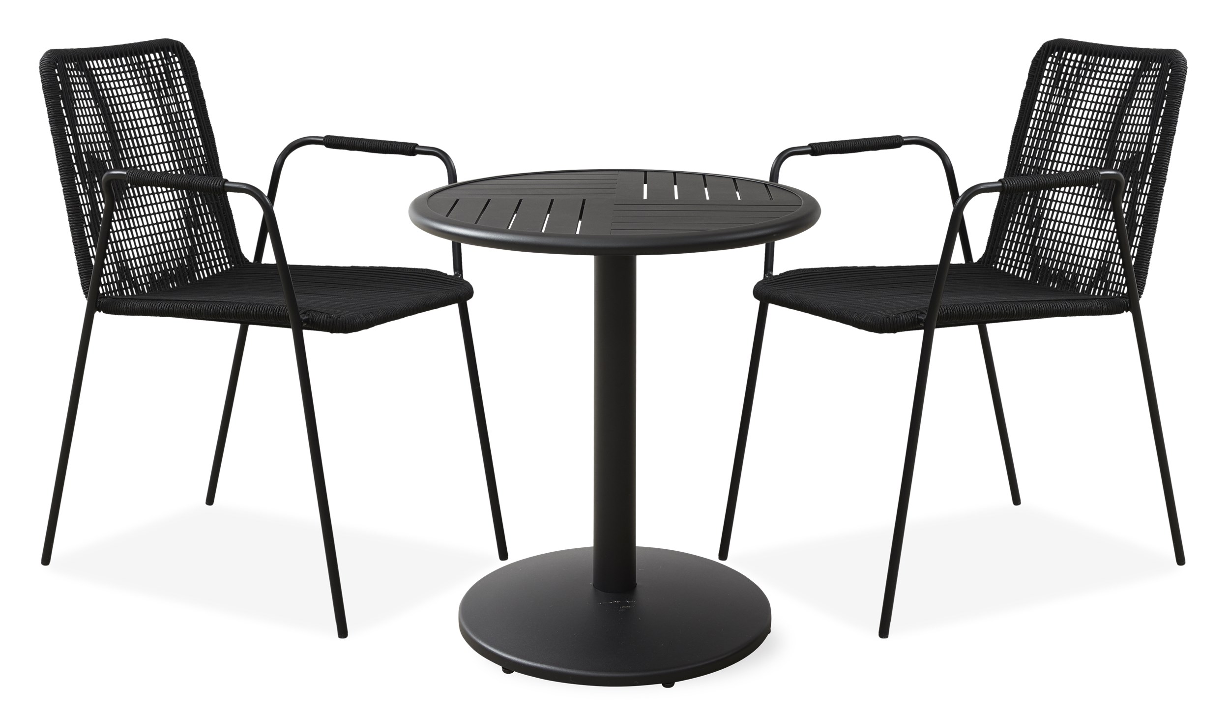 Maleko Cafésæt med 1 bord + 2 stole sort
