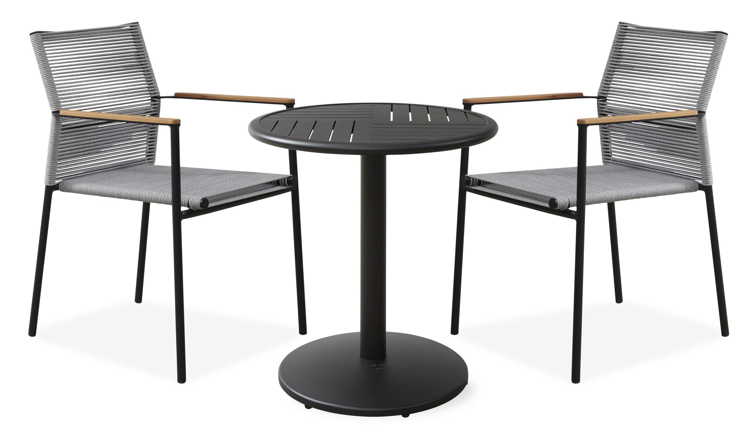 Maleko Caféset med 1 bord svart + 2 stolar grå