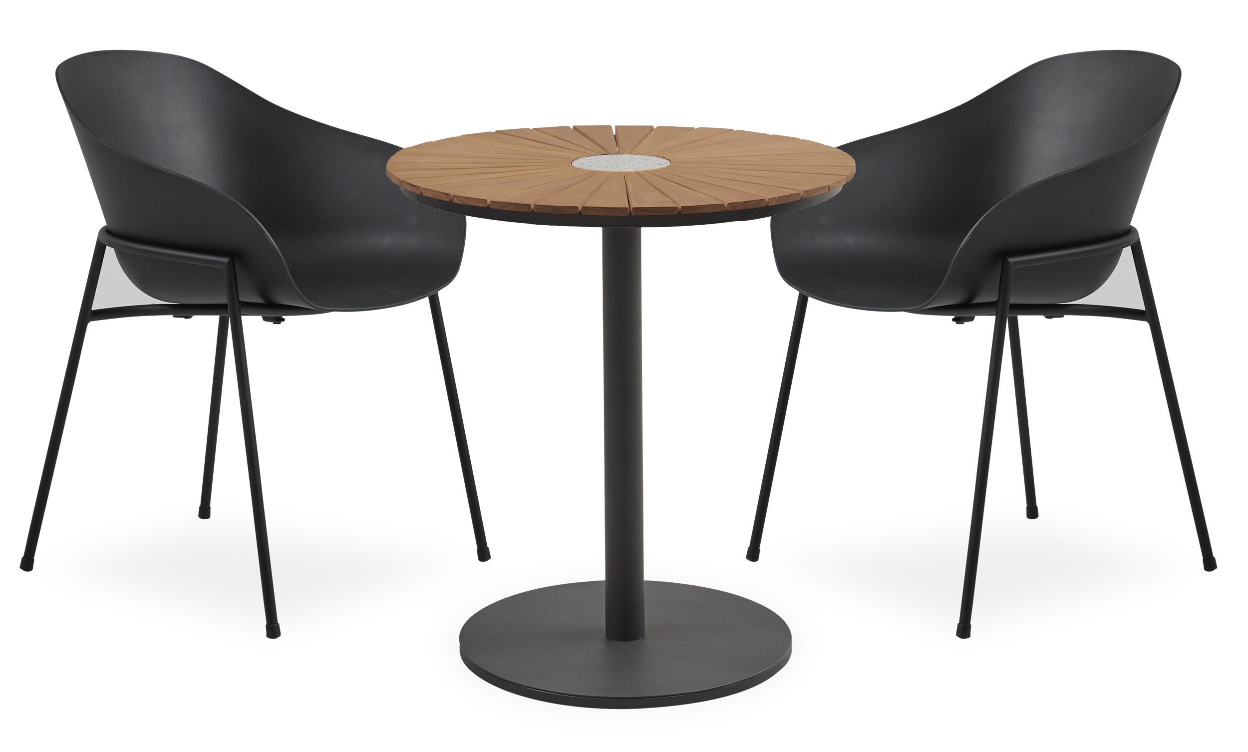 Pietra Cafésæt med 1 bord træ + 2 stole sort