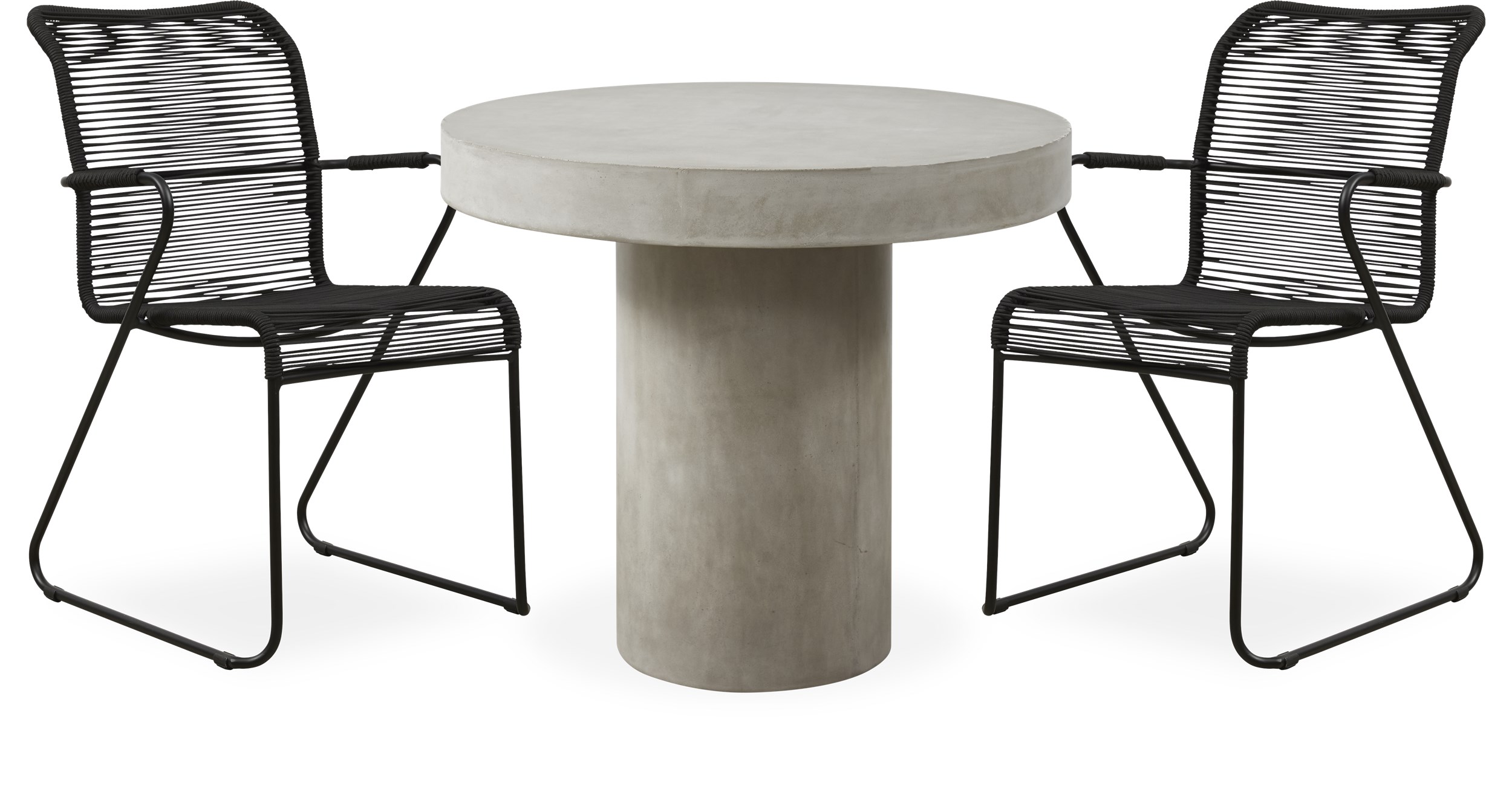 Vigo Caféset med 1 bord grå + 2 stolar svart