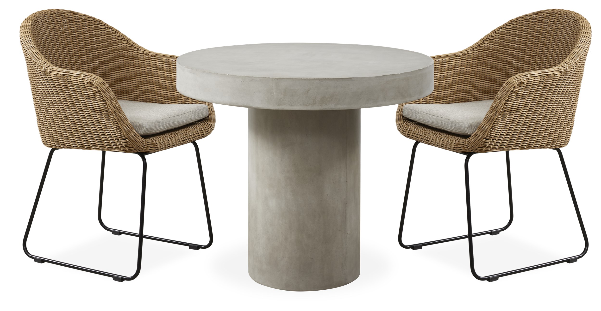 Vigo Caféset med 1 bord grå + 2 stolar sand