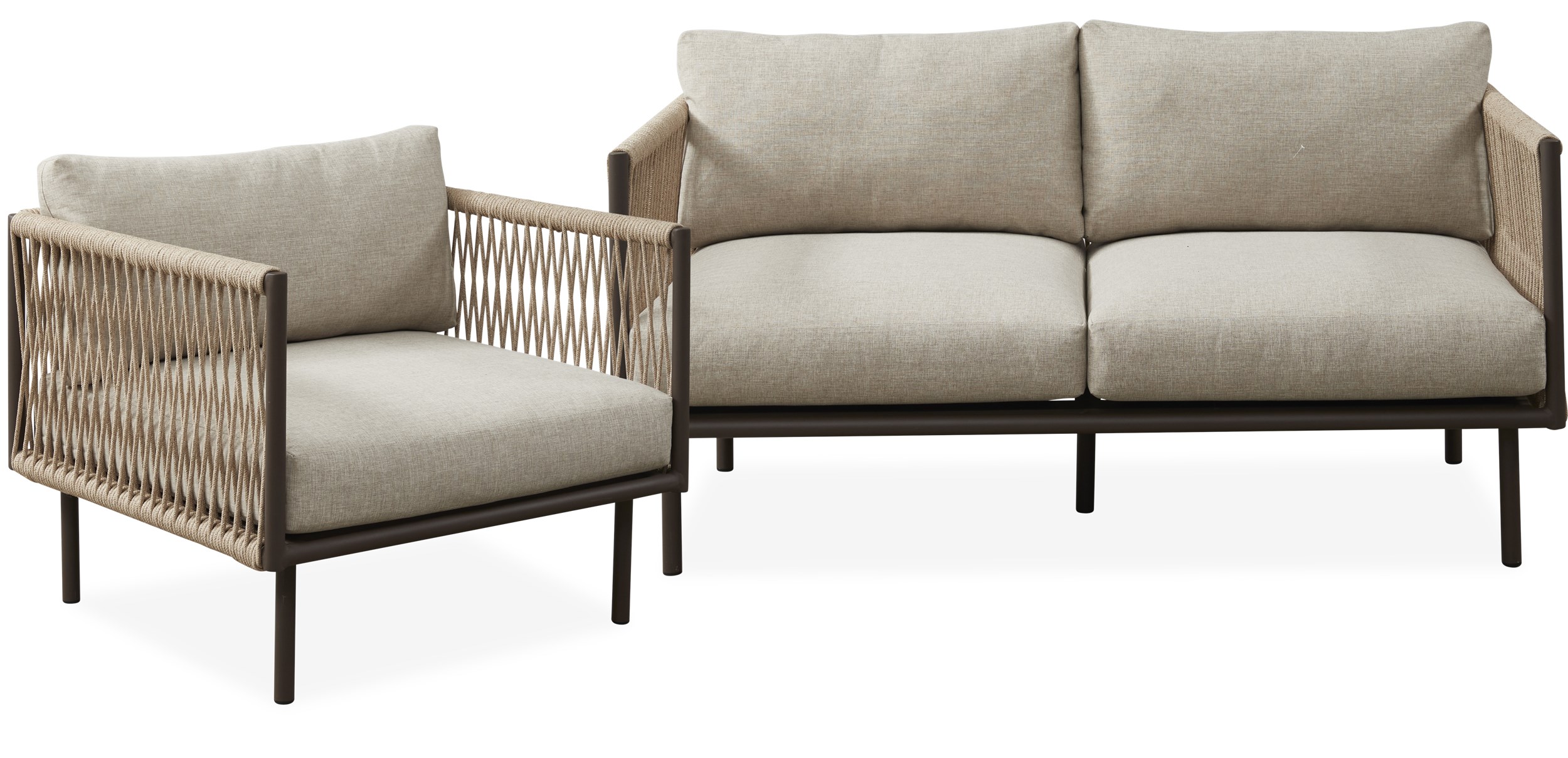 Oblic Loungehavesæt med 1 sofa + 1 stol sandfarvet