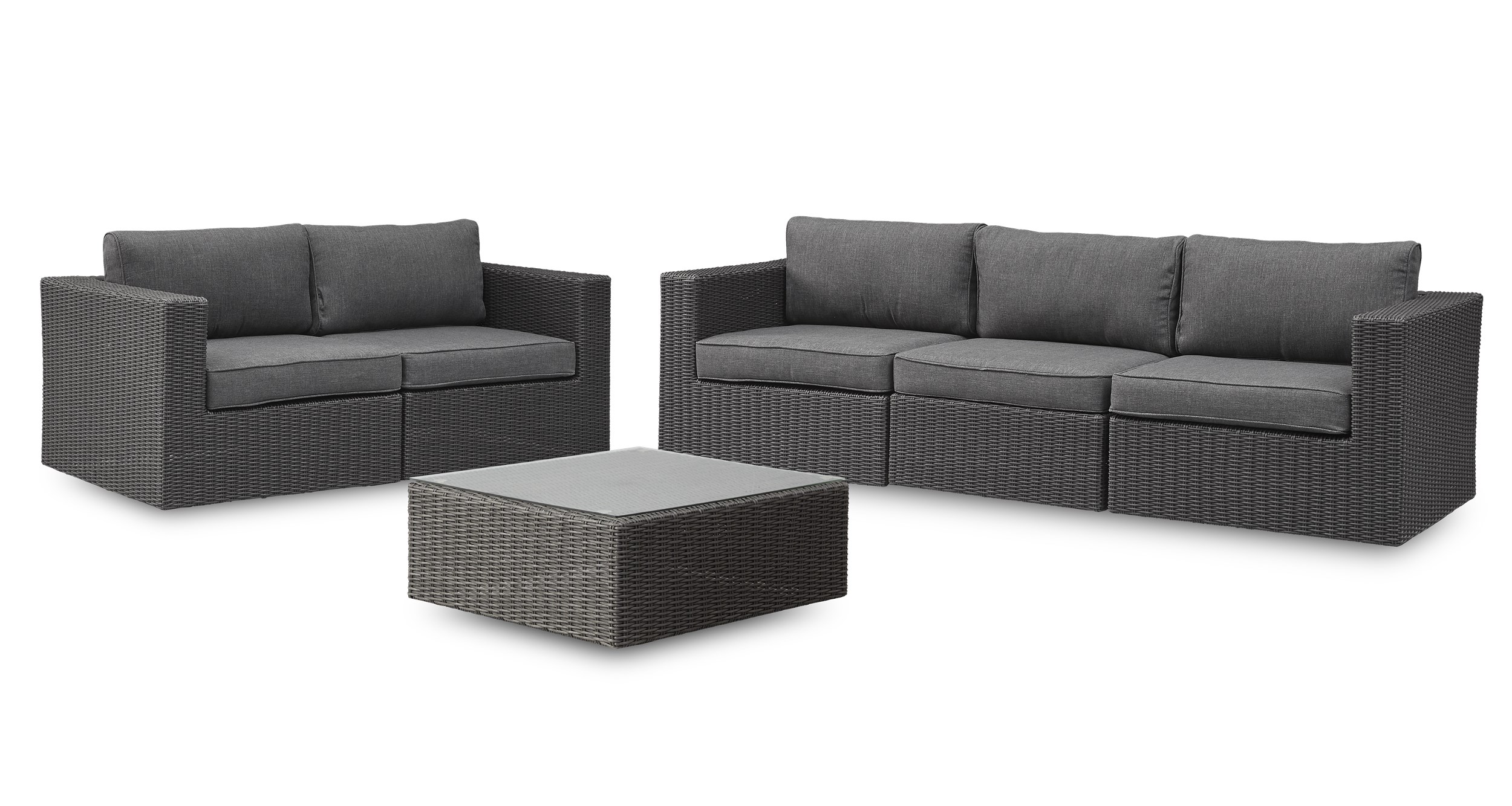 Novio Loungehavesæt med 2 sofaer grå + 1 bord glas/grå