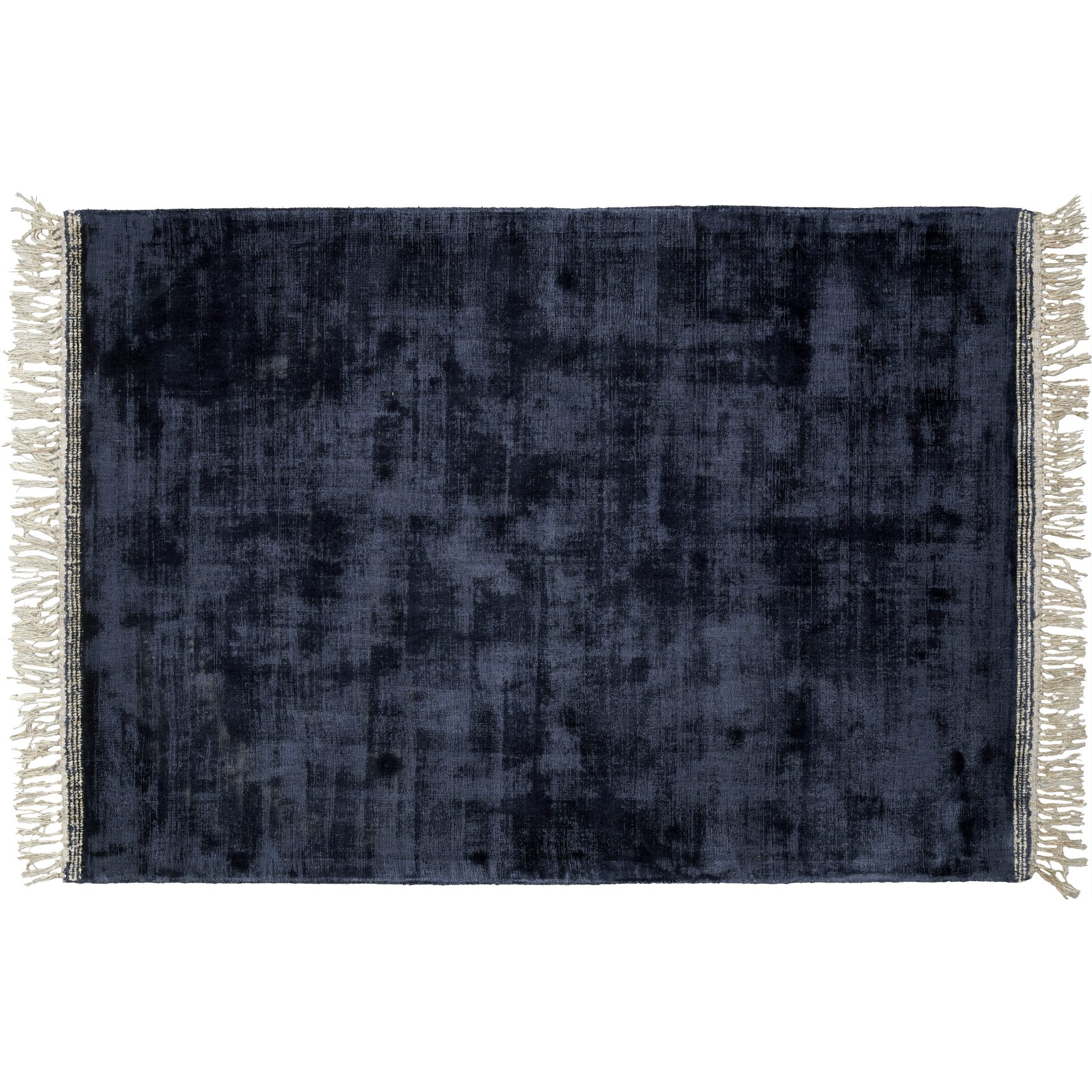 Topaz Tuftet tæppe 170 x 240 cm - Mørkeblå uld/viskose, strikmønster/prikket mønster og offwhite frynser