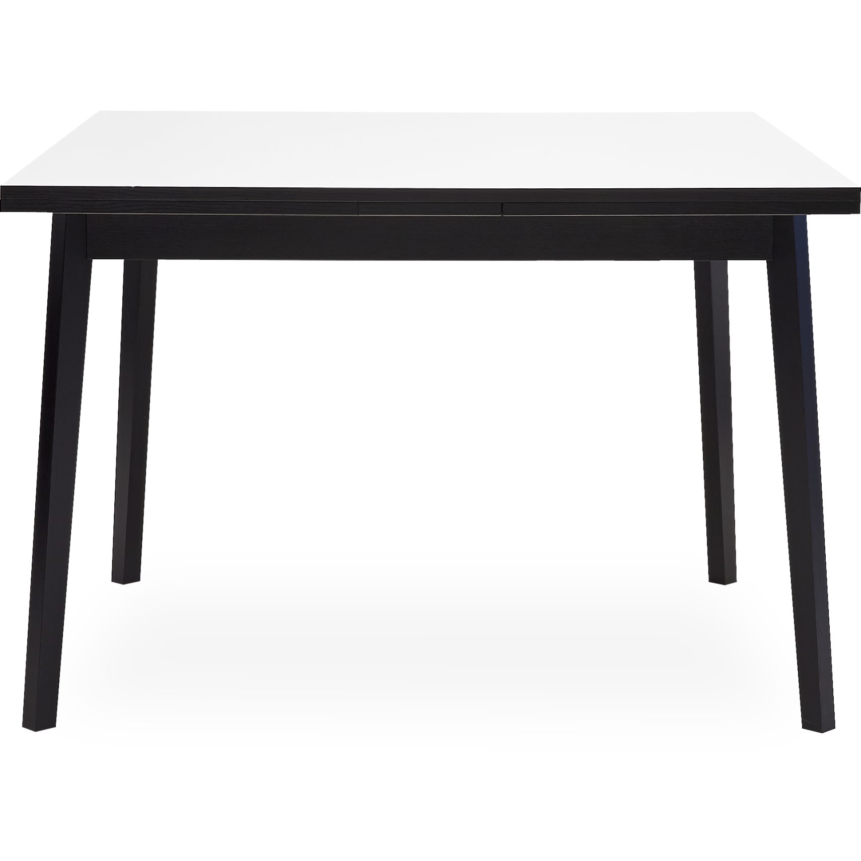 Single Spisebord 90 x 90 x 76 cm - Hvid melamin, lakeret sortmalet egefinér og ben i sortmalet lak. massiv eg