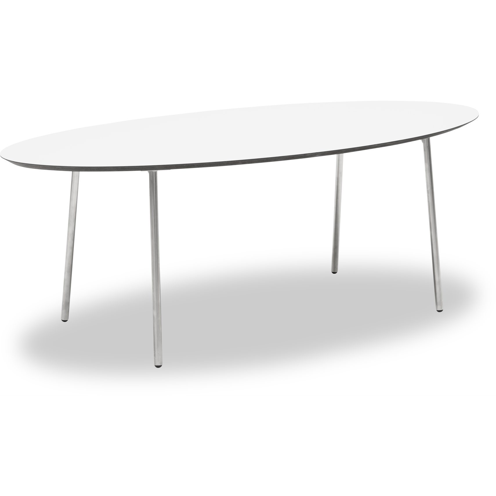 Spark Sofabord 139 x 50 x 63 cm - Laminat Hvid, sort kant MDF og ben i børstet stål.