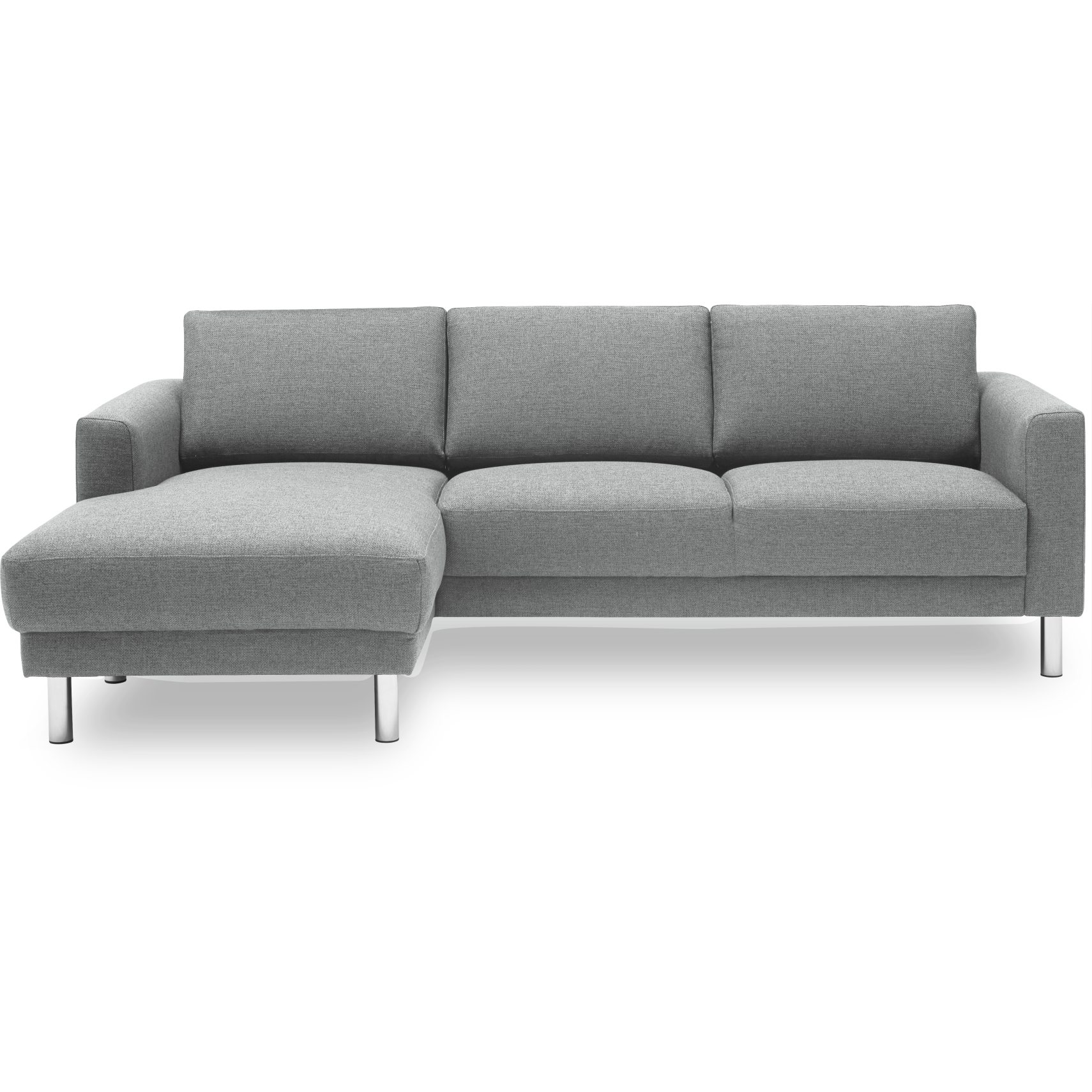 Cleveland Sofa med chaiselong - Riviera 53 Light Grey stof, ben i krom og sæde i polyetherskum, ryg i polyetherskum