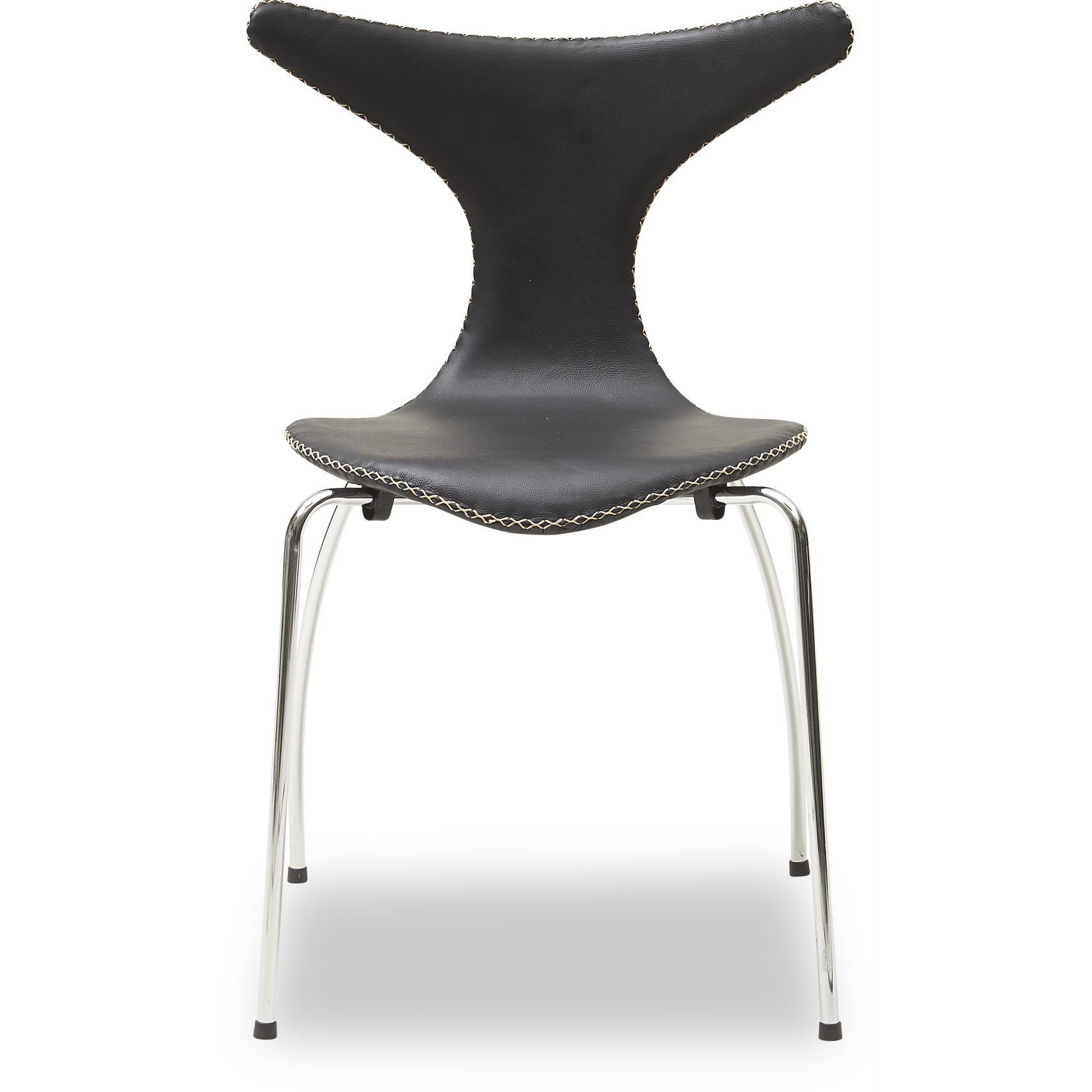 Dolphin Spisebordsstol - Sort læder med kontrastsyning og ben i krom