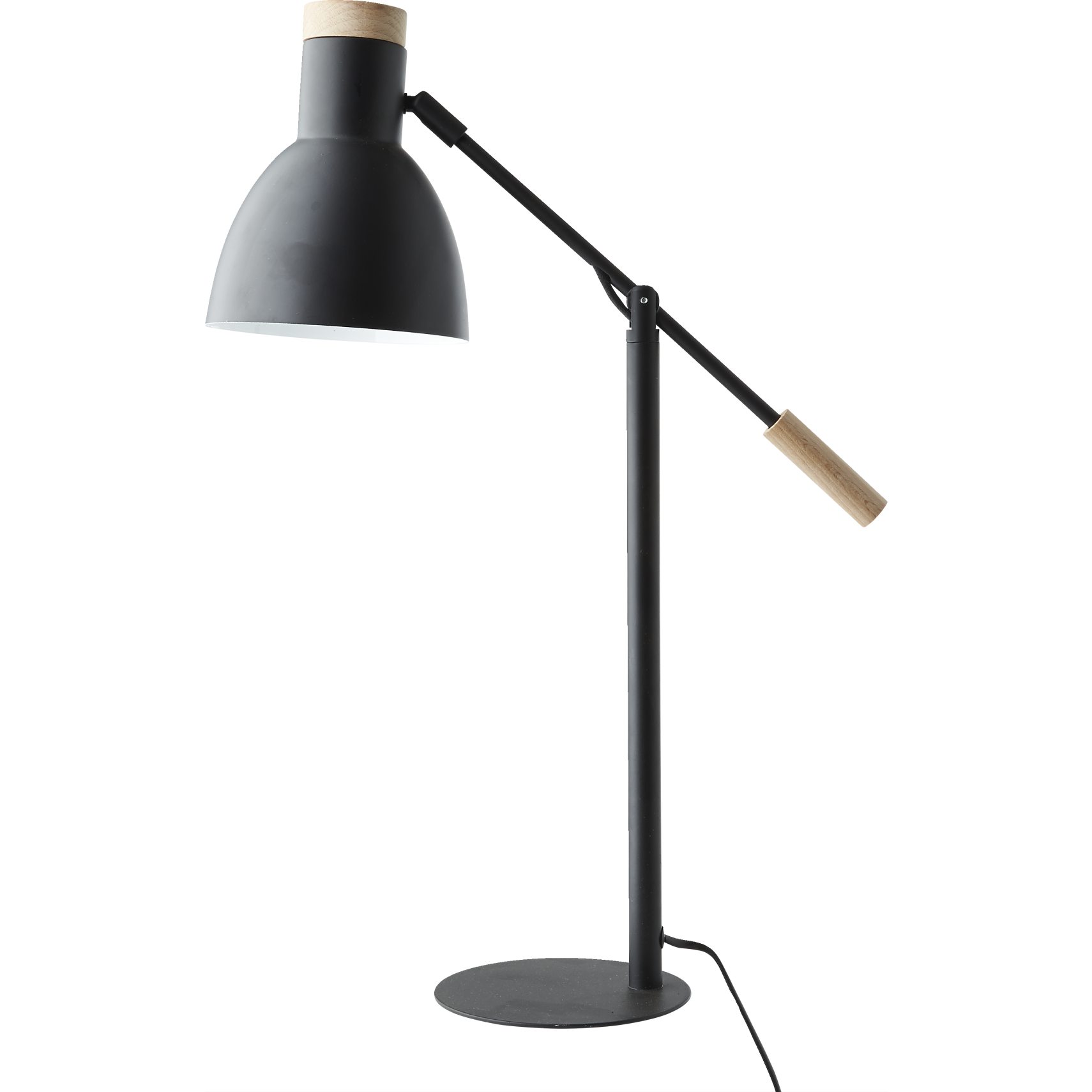 Read Bordlampe 56 cm - sort metalskærm med trætop og sort metal fod